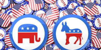 Elephant and donkey symbols with Vote buttons