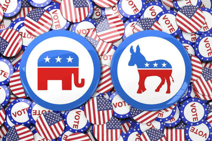 Elephant and donkey symbols with Vote buttons