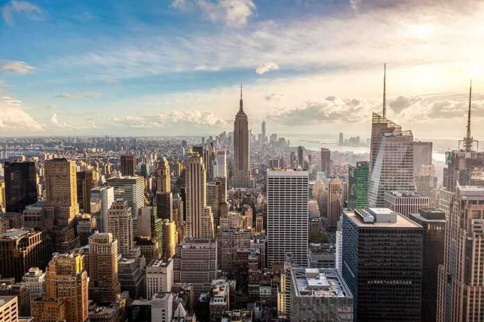 shutterstock_170076830.jpg Aerial view of New York City skyline featuring the Empire State Building at sunset