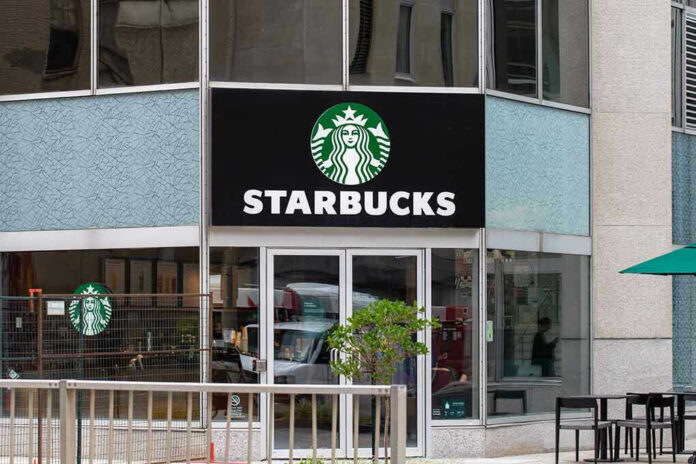 Starbucks storefront with glass doors and logo