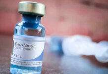 Fentanyl Horror at College Party — Many Overdose Fentanyl vial labeled as opioid analgesic.