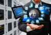 White House Explores AI Company Ownership Plan Businessman holding virtual data and analytics hologram.