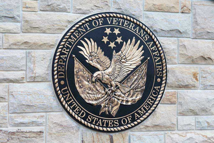 195060362 Department of Veterans Affairs seal on brick wall.