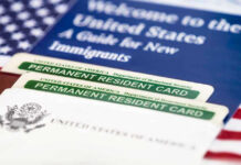 Federal Lawsuit Hits Virginia Over Mask Rule for Immigration Agents Permanent resident cards with welcome guide and flag.