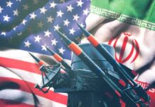 Iran’s Hanging Spree During US Talks Missile launcher in front of US and Iran flags