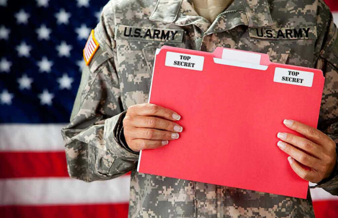 177221078 U.S. Army soldier holds a Top Secret folder.