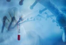 Pandemic Billing Under Fire as Michigan Lab Settles Medicare Case Gloved hand holding a COVID-19 test tube beside a stylized DNA helix