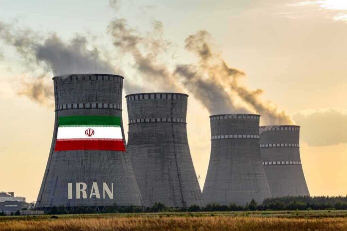 nuclear power plant cooling towers in Iran at sunset