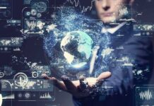 AI Race Intensifies as Calls for a Slowdown Grow Businessperson holding a digital globe with data interfaces