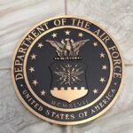 Bronze seal of the Department of the Air Force on a tiled surface