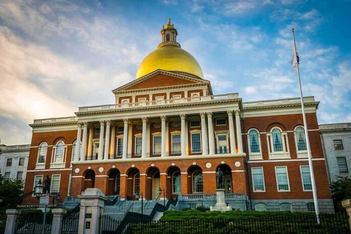 Massachusetts State House with golden dome and columns