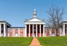 Actor Questions America’s Culture-War Priorities Neoclassical red-brick college building with white columns and cupola